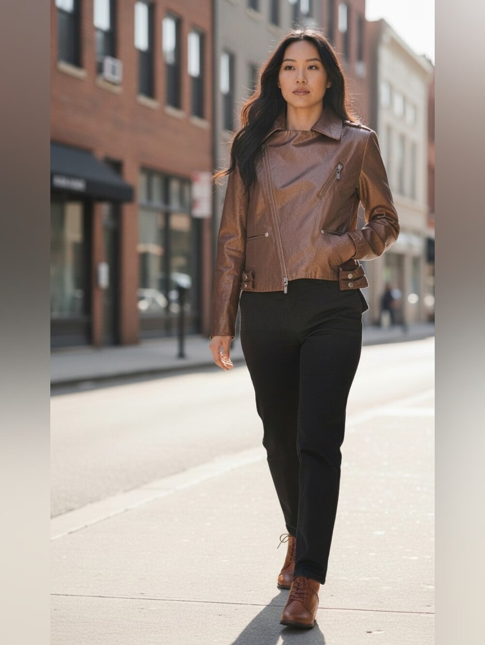 Bisou Bisou Bronze Faux Leather Moto  Jacket Misses Size XS